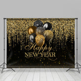 Lofaris Black Balloons And Gold Glitter Happy New Year Backdrop